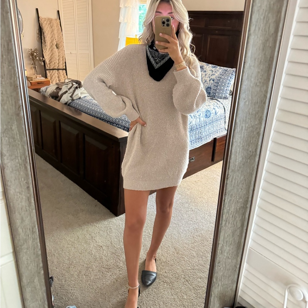 REVOLVE Cream Sweater Dress with Black Accents